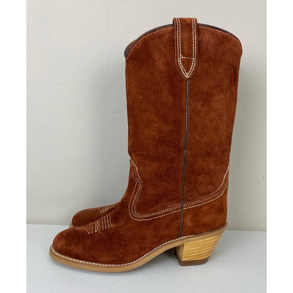 VTG 1974 Women Wolverine USA 12" Western suede leather cowgirl heeled boots, 6 - Picture 2 of 7